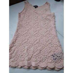 Bebe Top Women Small Lace See-thru Sleeveless Mesh Blouse Lt. Pink Made USA